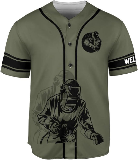 Military Green Welder USA Flag Baseball Jersey