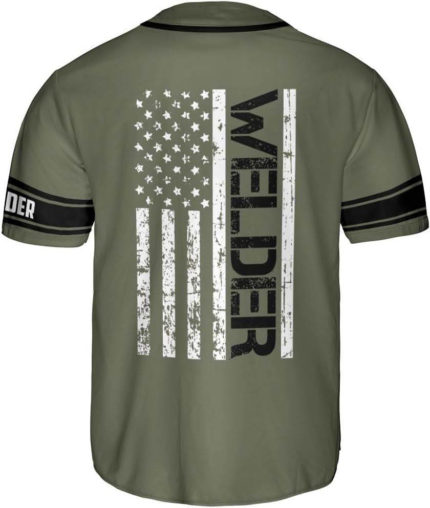 Military Green Welder USA Flag Baseball Jersey